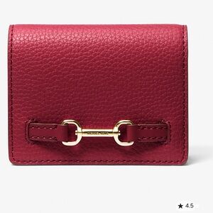 Michael Kors Carson Small Flap Pebble Leather Wallet Card Holder Cherry NWT 178